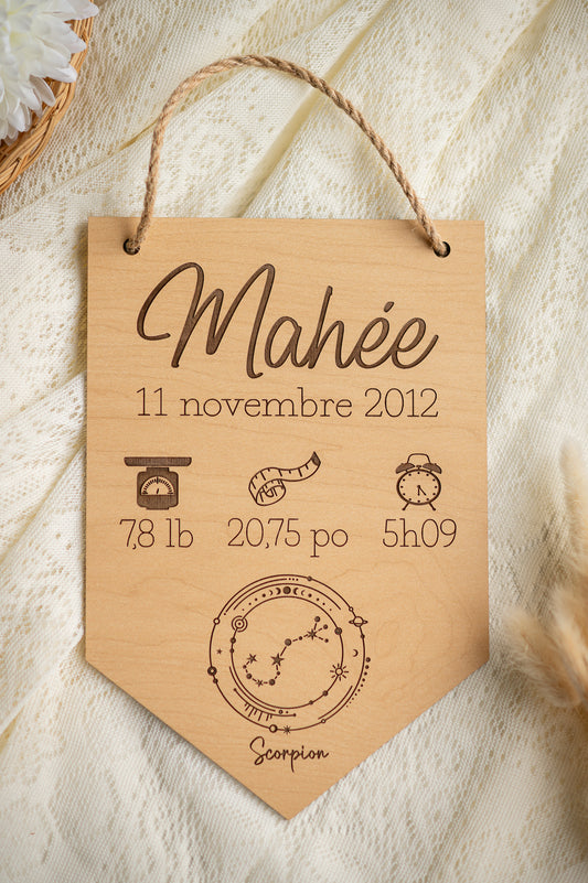 Affiche de naissance personnalisée en bois