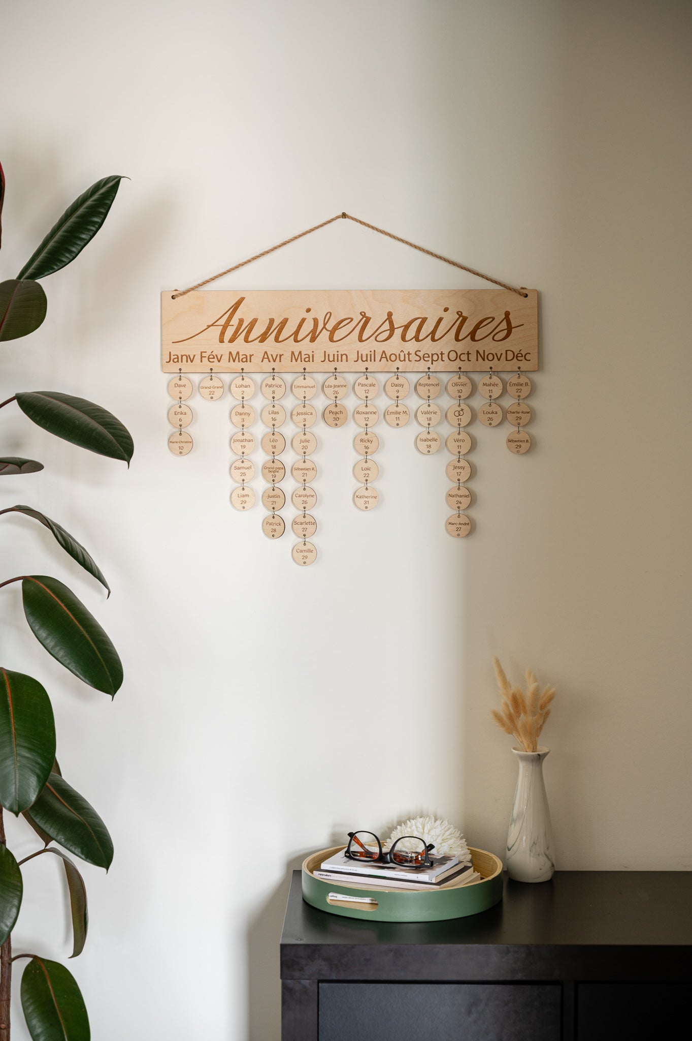 Calendrier d’anniversaires en bois